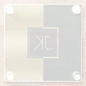 Modern Geometrisch Zwart en Goud Monogram Glazen Onderzetter (Achterkant)