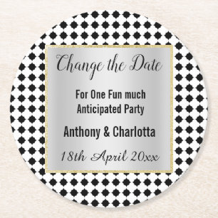 MODERN GEOMETRISCHE ZWARTE WITTE SILVER VERANDERDA RONDE KARTONNEN ONDERZETTER