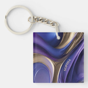 Modern gepersonaliseerd geschenk-blauw, Paarse en Sleutelhanger