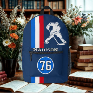 Modern gepersonaliseerd ijshockey speler naam numm bedrukte rugzak