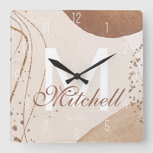 Modern gepersonaliseerd monogram Abstract Vierkante Klok (Voorkant)
