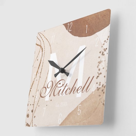 Modern gepersonaliseerd monogram Abstract Vierkante Klok (Hoek)
