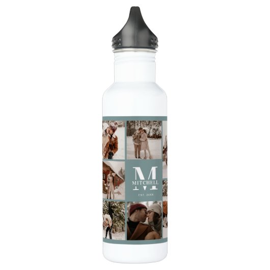 Modern gepersonaliseerd monogram en fotocollage sa waterfles (Links)