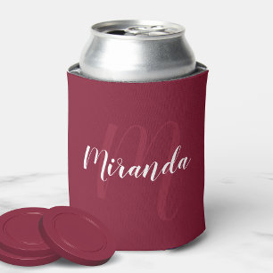 Modern gepersonaliseerd monogram en naam Burgundy  Blikjeskoeler