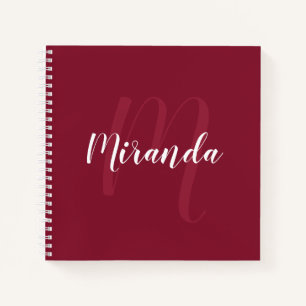 Modern gepersonaliseerd monogram en naam Burgundy  Notitieboek