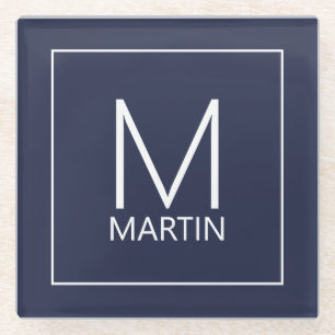 Modern gepersonaliseerd monogram en naam Glass Coa Glazen Onderzetter