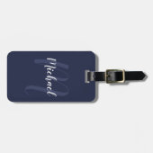 Modern gepersonaliseerd monogram en naam Navy Blue Bagagelabel (Voorkant horizontaal)