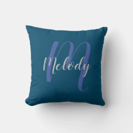 Modern gepersonaliseerd monogram en naam Navy Blue Kussen