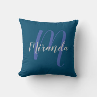 Modern gepersonaliseerd monogram en naam Navy Blue Kussen
