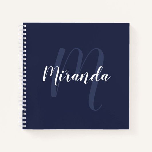 Modern gepersonaliseerd monogram en naam Navy Blue Notitieboek (Voorkant)