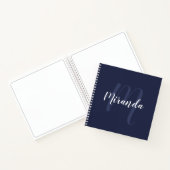 Modern gepersonaliseerd monogram en naam Navy Blue Notitieboek (Binnen)
