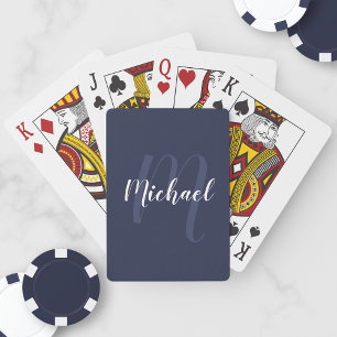Modern gepersonaliseerd monogram en naam Navy Blue Pokerkaarten