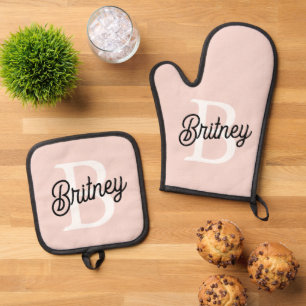 Modern gepersonaliseerd monogram en naam Pastel Pi Ovenwant & Pannenlap Set