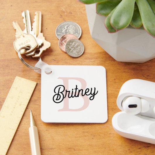 Modern gepersonaliseerd monogram en naam Pastel Pi Sleutelhanger (Bureau)