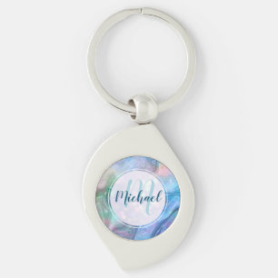 Modern gepersonaliseerd monogram en naam vloeistof sleutelhanger