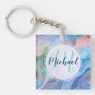 Modern gepersonaliseerd monogram en naam vloeistof sleutelhanger