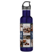 Modern gepersonaliseerd monogram & fotocollage bla waterfles (Voorkant)