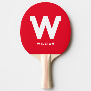 Modern gepersonaliseerd monogram tafeltennis rood tafeltennisbatje