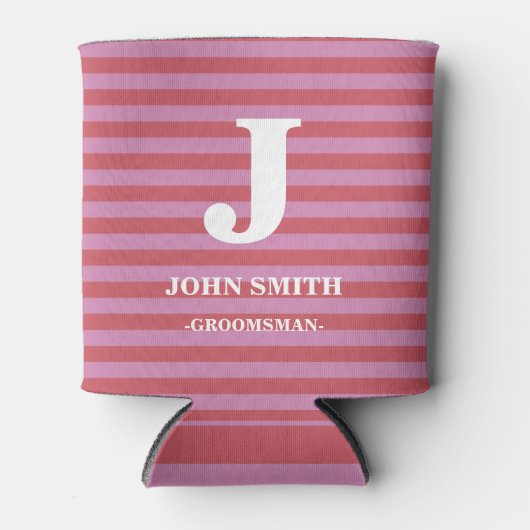 Modern gepersonaliseerd monogram witte strepen pat blikjeskoeler (Voorkant)