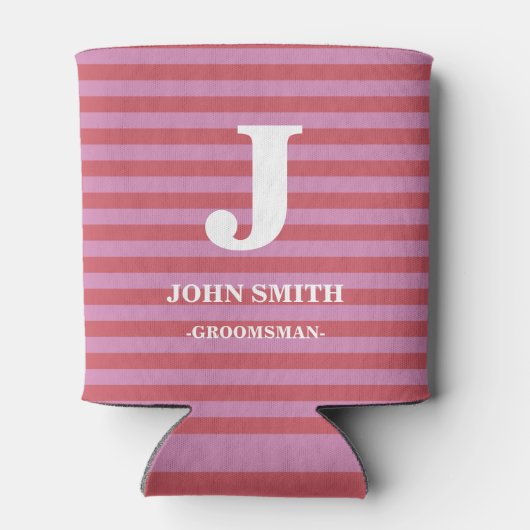 Modern gepersonaliseerd monogram witte strepen pat blikjeskoeler (Achterkant)