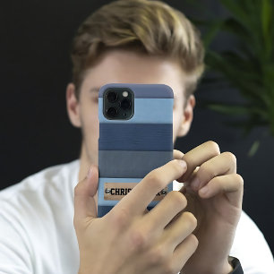 Modern gepersonaliseerd naamlabel denim iPhone 13 hoesje