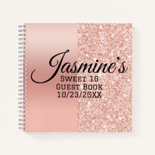 Modern gepersonaliseerd Roos Gold Sparkle Gastenbo Notitieboek
