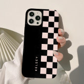 Modern gepersonaliseerd zwart en crème geruit Case-Mate iPhone case