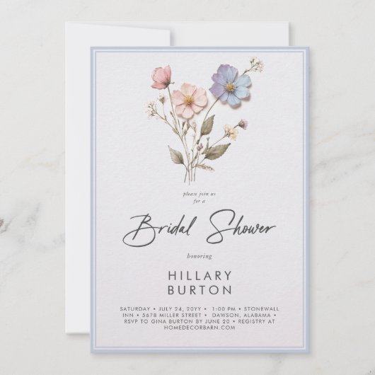 Modern geperste wilde bloemen blauw Vrijgezellenfe Kaart (Voorkant)