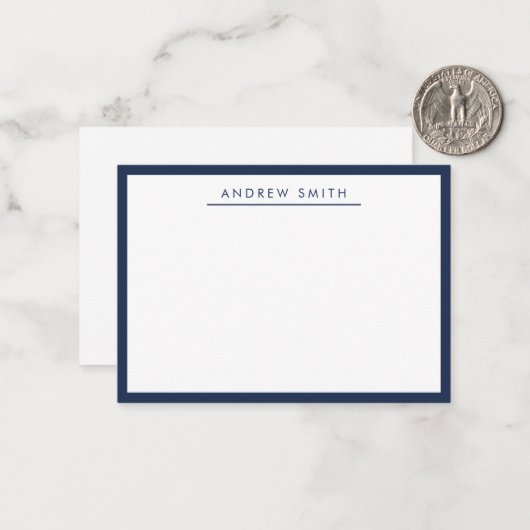 Modern geraffineerd marinesultair blauw lijnminima notitiekaartje (Voorkant / Achterkant in situ)