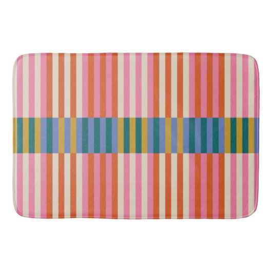 Modern geruite gestreepte Sinaasappel, roze, blauw Badmat (Voorkant)