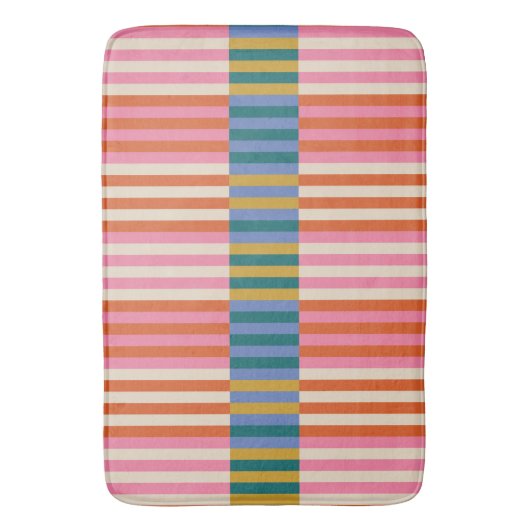 Modern geruite gestreepte Sinaasappel, roze, blauw Badmat (Voorkant Verticaal)