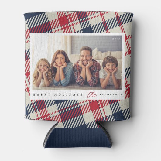 Modern geruite patroon Kerstmis aangepaste familie Blikjeskoeler (Voorkant)