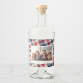 Modern geruite patroon Kerstmis aangepaste familie Likeurfles Etiket (Voorkant)