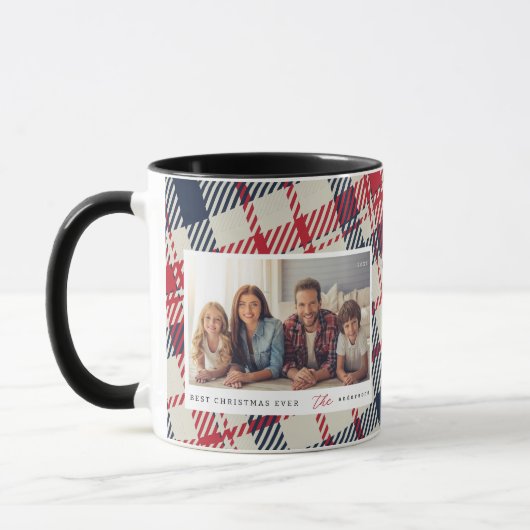 Modern geruite patroon Kerstmis Custom Family Mok (Links)