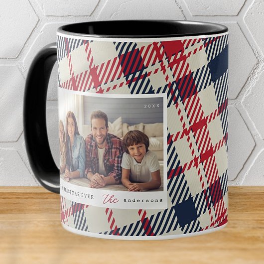 Modern geruite patroon Kerstmis Custom Family Mok