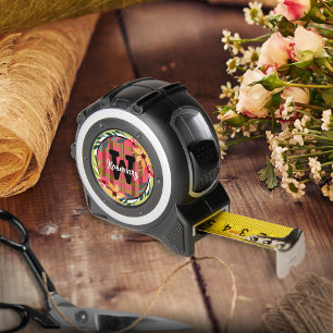 Modern geruite rouge roze bloemenmonogram rolmaat