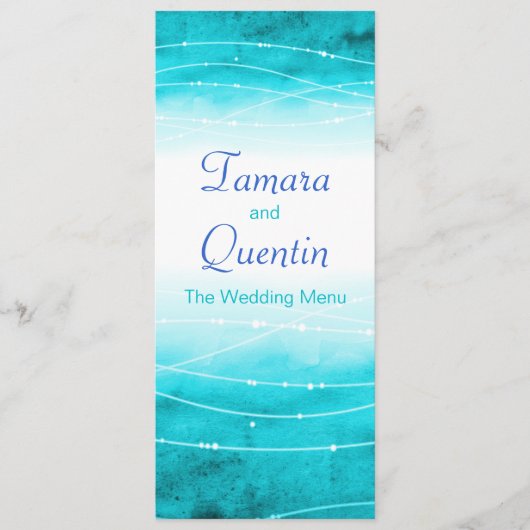 Modern geschilderd abstract zee blauw bruiloft men menu (Voorkant)