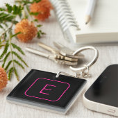 Modern gestileerd Initiaal monogram | Roze en zwar Sleutelhanger (Voorkant Rechts)
