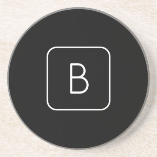 Modern gestileerd Initiaal monogram Wit en zwart Zandsteen Onderzetter