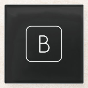 Modern gestileerde Initiaal Monogram   Wit & Zwart Glazen Onderzetter