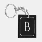 Modern gestileerde Initiaal Monogram | Wit & Zwart Sleutelhanger (Voorkant Links)