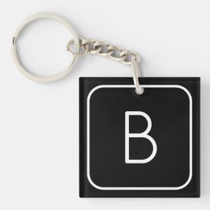 Modern gestileerde Initiaal Monogram Wit & Zwart Sleutelhanger