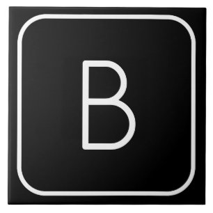 Modern gestileerde Initiaal Monogram   Wit & Zwart Tegeltje