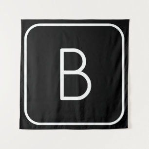 Modern gestileerde Initiaal Monogram Wit & Zwart Wandkleed