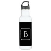 Modern gestileerde Initiaal Monogram | Wit & Zwart Waterfles (Voorkant)