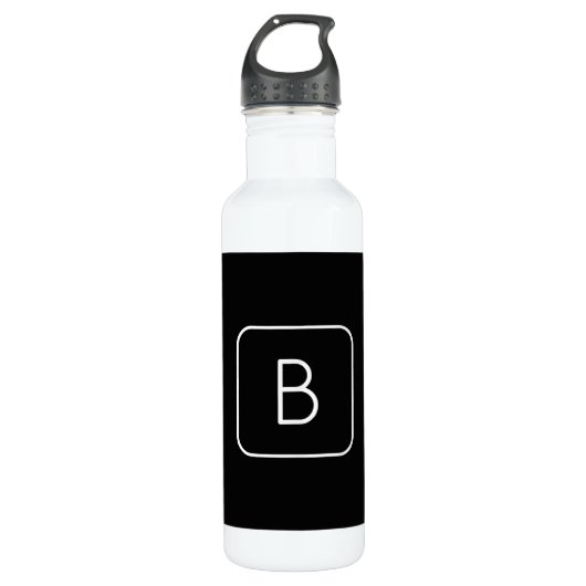 Modern gestileerde Initiaal Monogram | Wit & Zwart Waterfles (Voorkant)