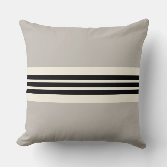 Modern gestreept Sierkussen in zwart en taupe (Voorkant)