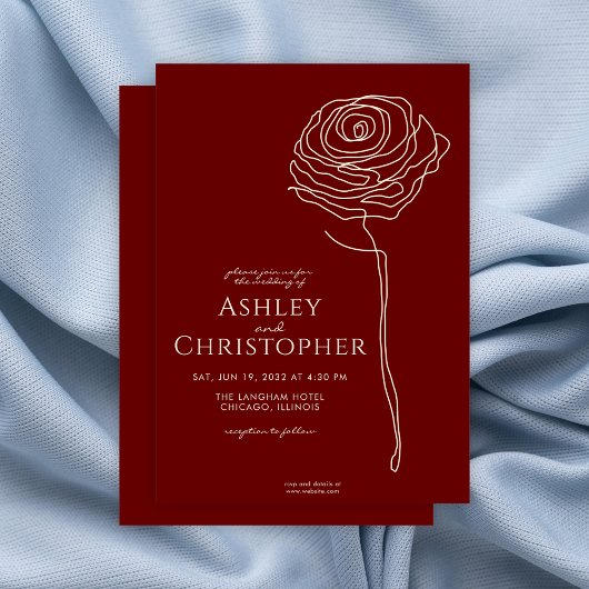 Modern getekende bloemige karmozijnrode bruiloft kaart