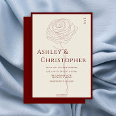 Modern getekende bloemige karmozijnrode bruiloft kaart