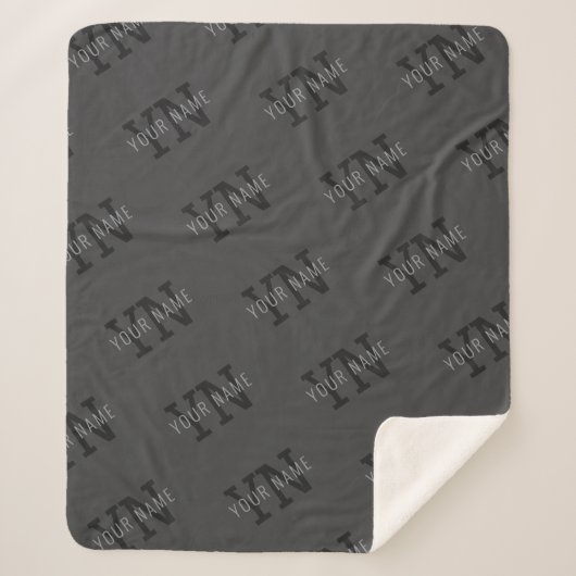 Modern Getiteld Donkergrijs Monogrammed Naam/ander Sherpa Deken (Voorkant)